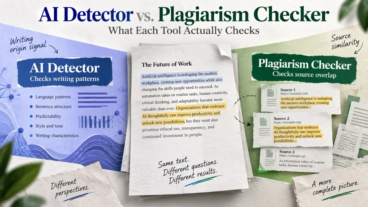 AI Detector vs. Plagiarism Checker: What Each Tool Actually Checks